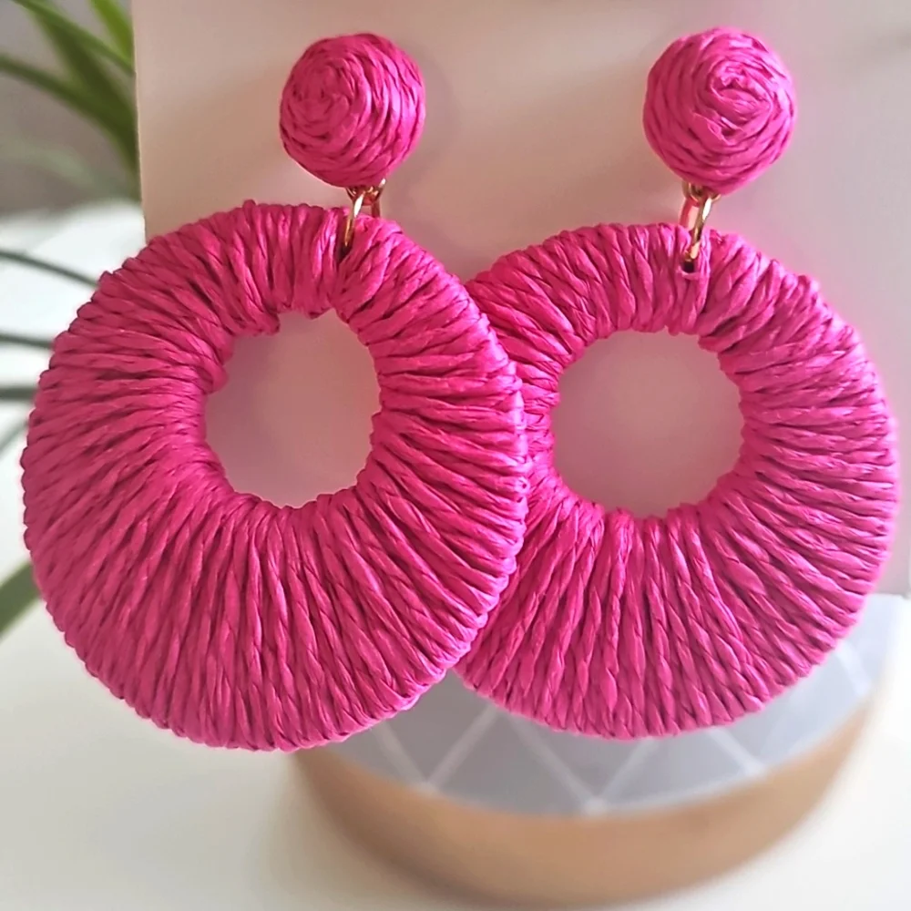 NWT Pink Woven Circle Earrings